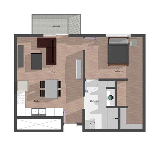 Floor plan for 1 bed, 1 bath, 668 sqft